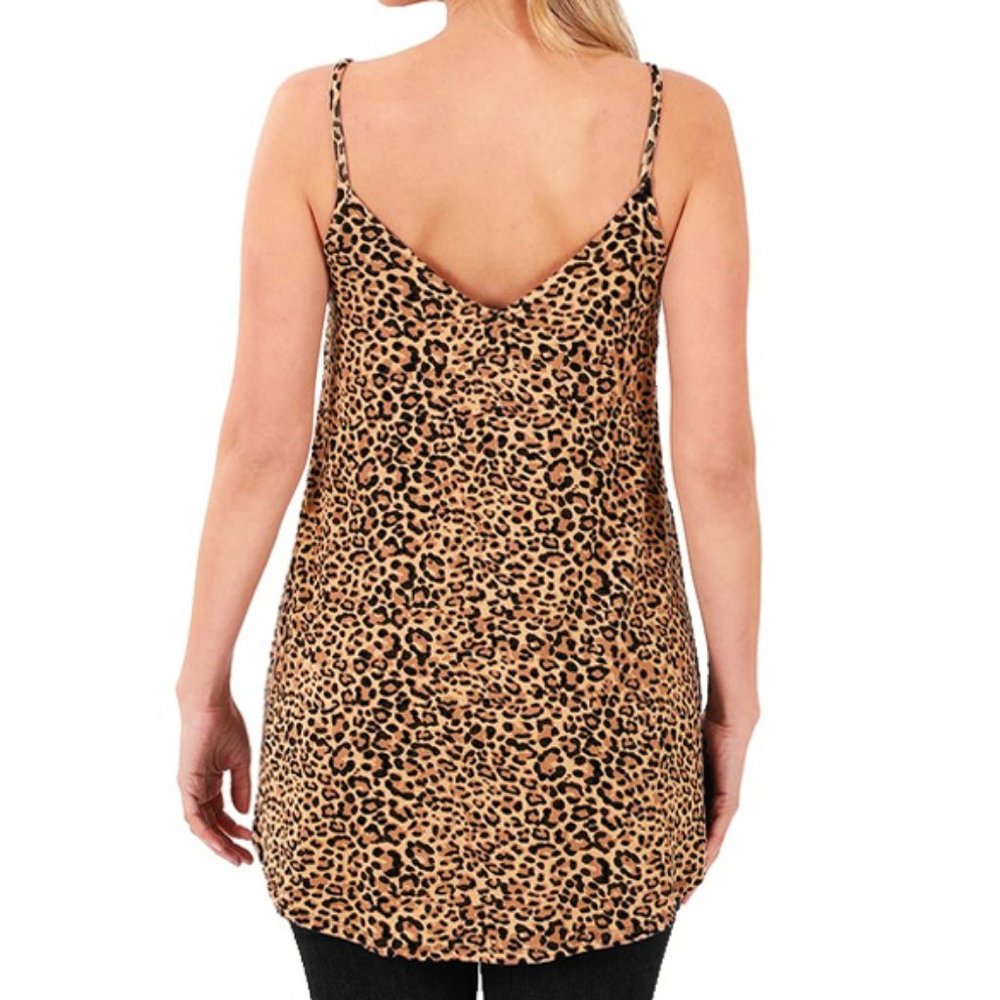 Leopard V Neck Scoop Reversible Long Tunic Cami - Picture 7 of 8
